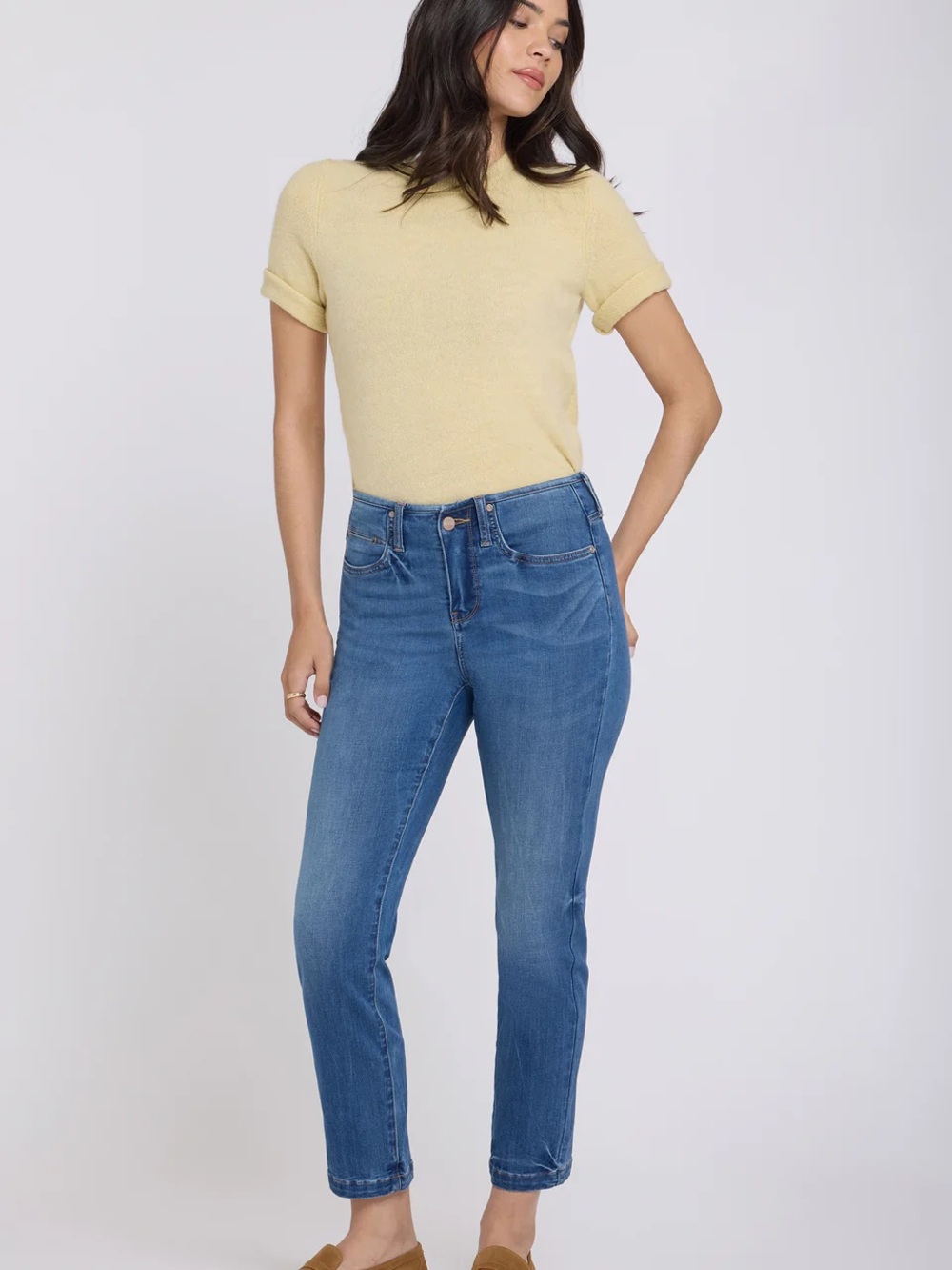 NYDJ Sherri Slim Ankle Jean High-Rise Slim Straight Women’s Jeans in Medium Blue